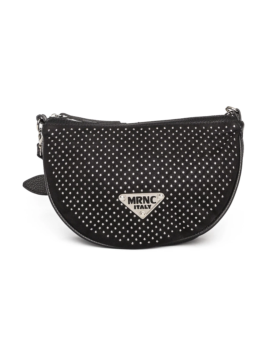 Сумка-сэдл черная с декором стразами